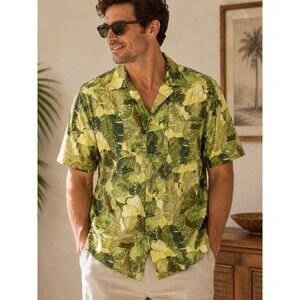 Tommy Bahama 100% Silk Hawaiian‎ Camp Shirt XXL Green Tropical Aloha